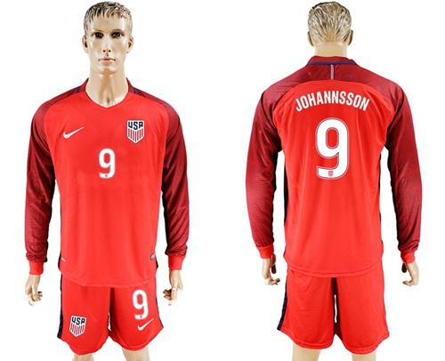 USA #9 Johannsson Away Long Sleeves Soccer Country Jersey